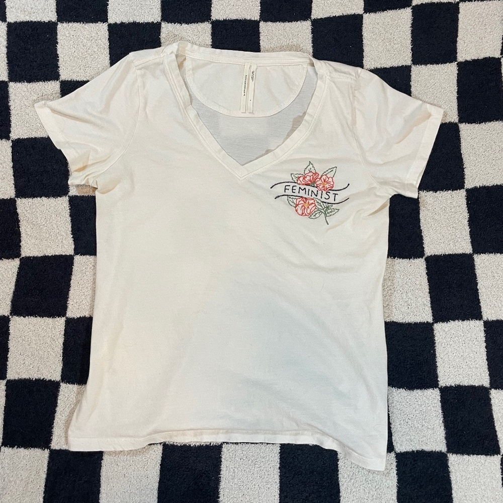anthropologie feminist embroidered v neck size small